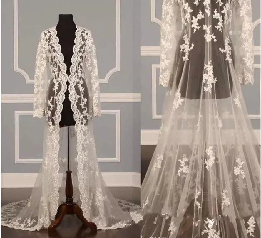 New Elegant Lace Appliques Wedding Long Sleeve Jacket Bridal Shawls Cape Sheer Coat Accessories Custom Size Long Jackets
New Elegant Lace Appliques Wedding Long Sleeve Jacket Bridal Shawls Cape Sheer Coat Accessories Custom Size Long Jackets