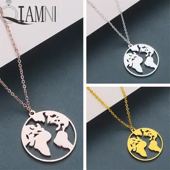 QIAMNI Round World Map Globe Pendant Necklace Women Stainless Steel Travel Jewelry Lovers Gift Birthday Geometric Charm
QIAMNI Round World Map Globe Pendant Necklace Women Stainless Steel Travel Jewelry Lovers Gift Birthday Geometric Charm