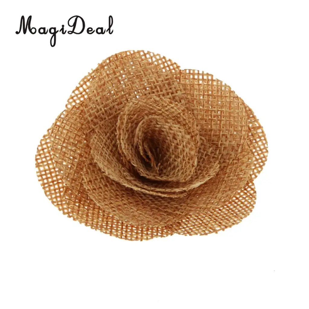 MagiDeal 10pcs/Lot 6.5cm Rustic Flower Rose Wedding Burlap Hessian Jute Vintage Decor Bride Bridegroom Corsage Wedding Supplies