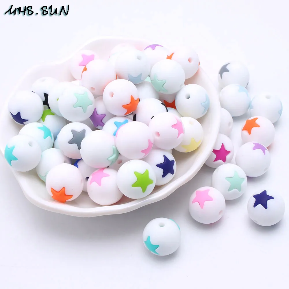 MHS.SUN Food grade star pattern silicone beads round loose teether beads 15mm baby teething chewing beads for pacifier chain
MHS.SUN Food grade star pattern silicone beads round loose teether beads 15mm baby teething chewing beads for pacifier chain