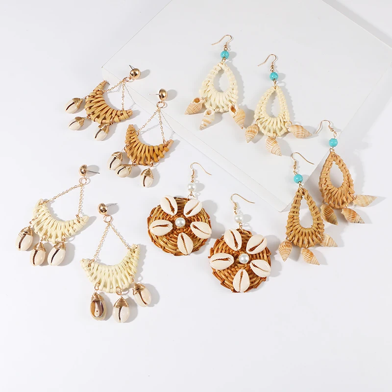 KOMi Handmade Rattan Woven Wooden Earrings Shell Conch Beach Statement Jewelry Long Beaded Drop Earrings Wholesale A20201-20307
KOMi Handmade Rattan Woven Wooden Earrings Shell Conch Beach Statement Jewelry Long Beaded Drop Earrings Wholesale A20201-20307