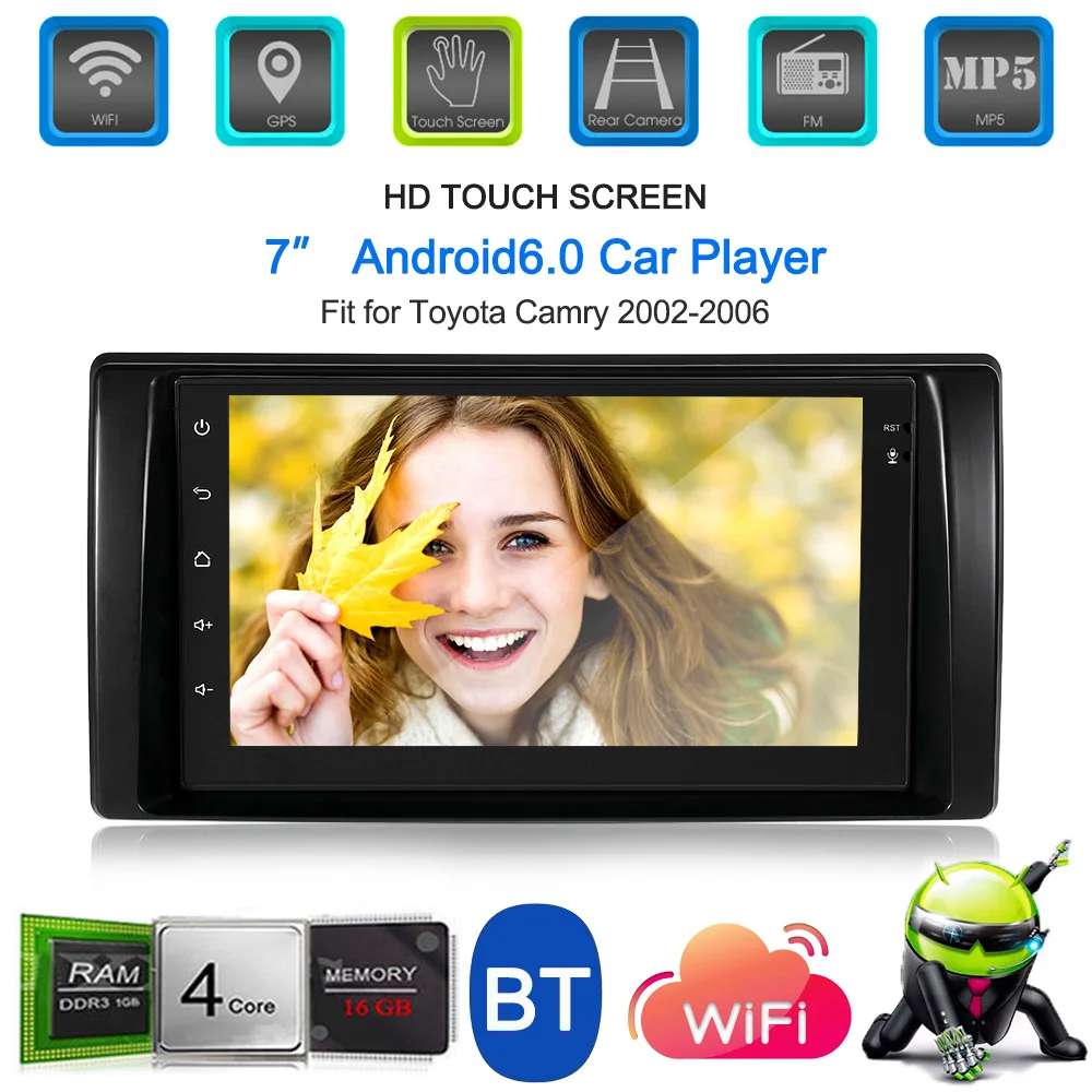 7'' Smart Android 6.0 2 Din Car Stereo Radio Player GPS Navigation with BT WIFI AM/FM Fit for Toyota Camry 2002-2006 American Version
7'' Smart Android 6.0 2 Din Car Stereo Radio Player GPS Navigation with BT WIFI AM/FM Fit for Toyota Camry 2002-2006 American Version