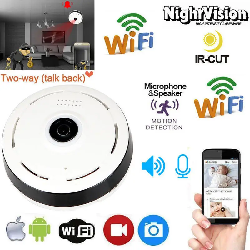 Mini 1080P HD 360 Degree Fisheye WiFi Wireless Panoramic IP Camera Two Way Audio
