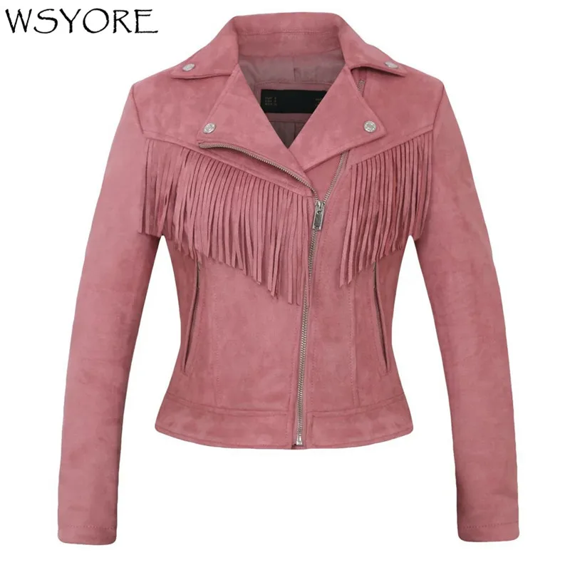 WSYORE 2019 New Arrial Women Autumn Winter Suede Faux Leather Jackets Fashion Tassel Motorcycle Coat Biker Pink Jacket NS318
WSYORE 2019 New Arrial Women Autumn Winter Suede Faux Leather Jackets Fashion Tassel Motorcycle Coat Biker Pink Jacket NS318