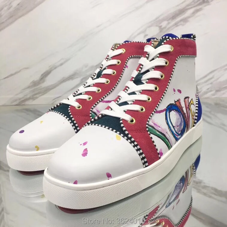 Louis Orlato Men's Flat Love inscription White Graffiti badge Lace-up Red Bottom Shoes Sneakers Leather Loafers 2018 Footwear 
Louis Orlato Men's Flat Love inscription White Graffiti badge Lace-up Red Bottom Shoes Sneakers Leather Loafers 2018 Footwear
