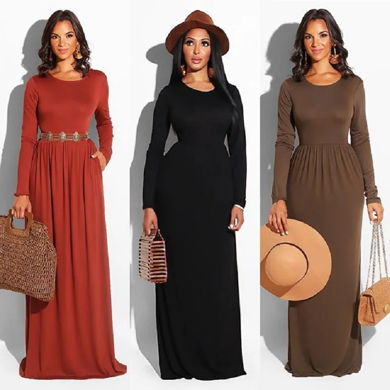High Quality Autumn Winter 2019 Casual Women Maxi Dress Long Sleeve Patchwork Loose Dress Pocket Solid Color Elegant Women Robe
High Quality Autumn Winter 2019 Casual Women Maxi Dress Long Sleeve Patchwork Loose Dress Pocket Solid Color Elegant Women Robe