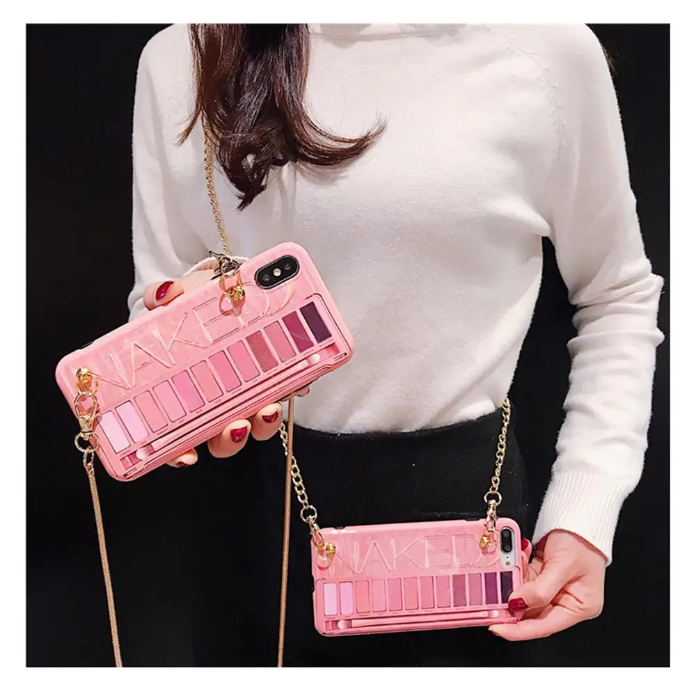 Fashion Pink Goddess Make-up Eye Shadow Box Metal Messenger Chain Strap Silicone cover for iphone MAX XS XR 7 8plus X phone case
Fashion Pink Goddess Make-up Eye Shadow Box Metal Messenger Chain Strap Silicone cover for iphone MAX XS XR 7 8plus X phone case