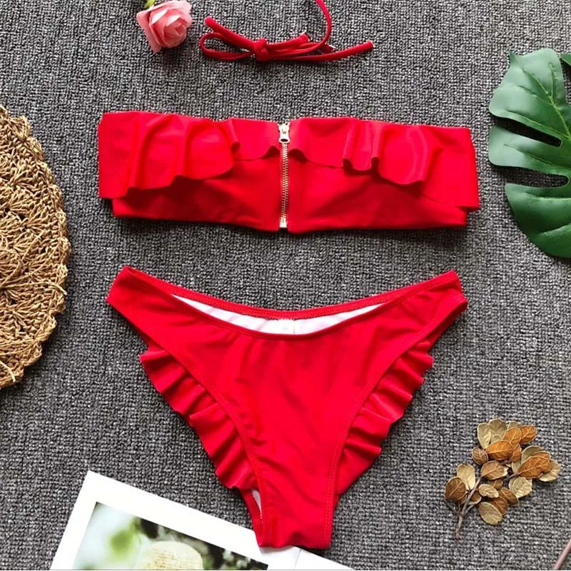 Womens Bathing Suits 2019 Two Pieces Swimsuit Swim Wear Bikini Strapless Ruffle Zipper Low Waist Sexy Bikinis Women Swimwear
Womens Bathing Suits 2019 Two Pieces Swimsuit Swim Wear Bikini Strapless Ruffle Zipper Low Waist Sexy Bikinis Women Swimwear