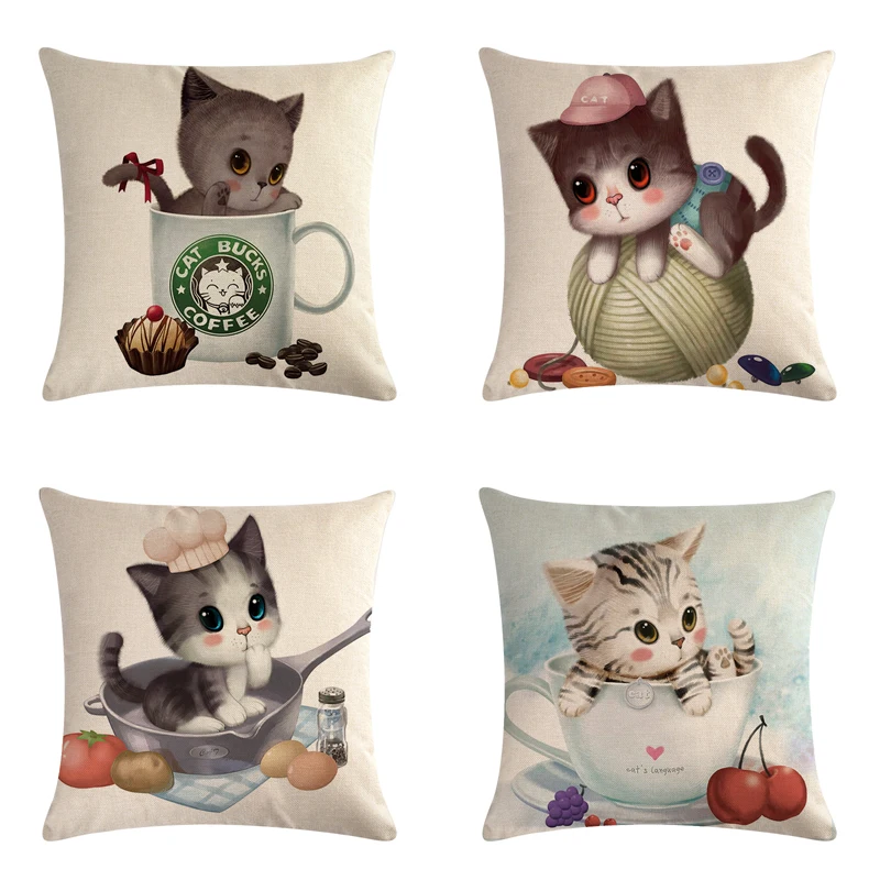 Наволочка для маленькой девочки Lovely Kitty 45*45 см льняная/хлопчатобумажная
