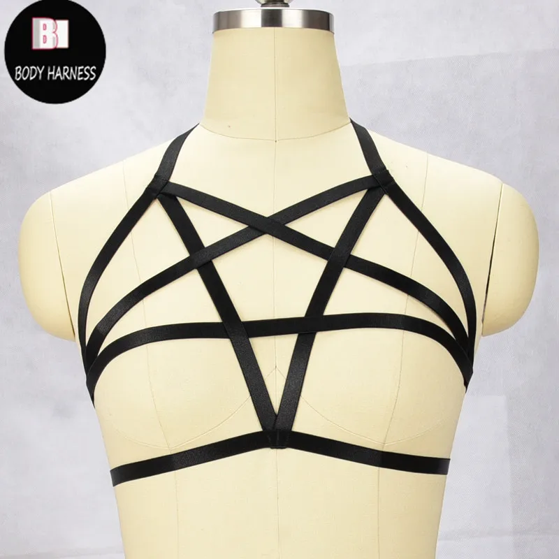

Hot Women Sexy Lingerie Harness Cage Elastic Bondage Strappy Tops Pentagram Body Harness Goth Bra Harajuku Fetish Wear Body Belt