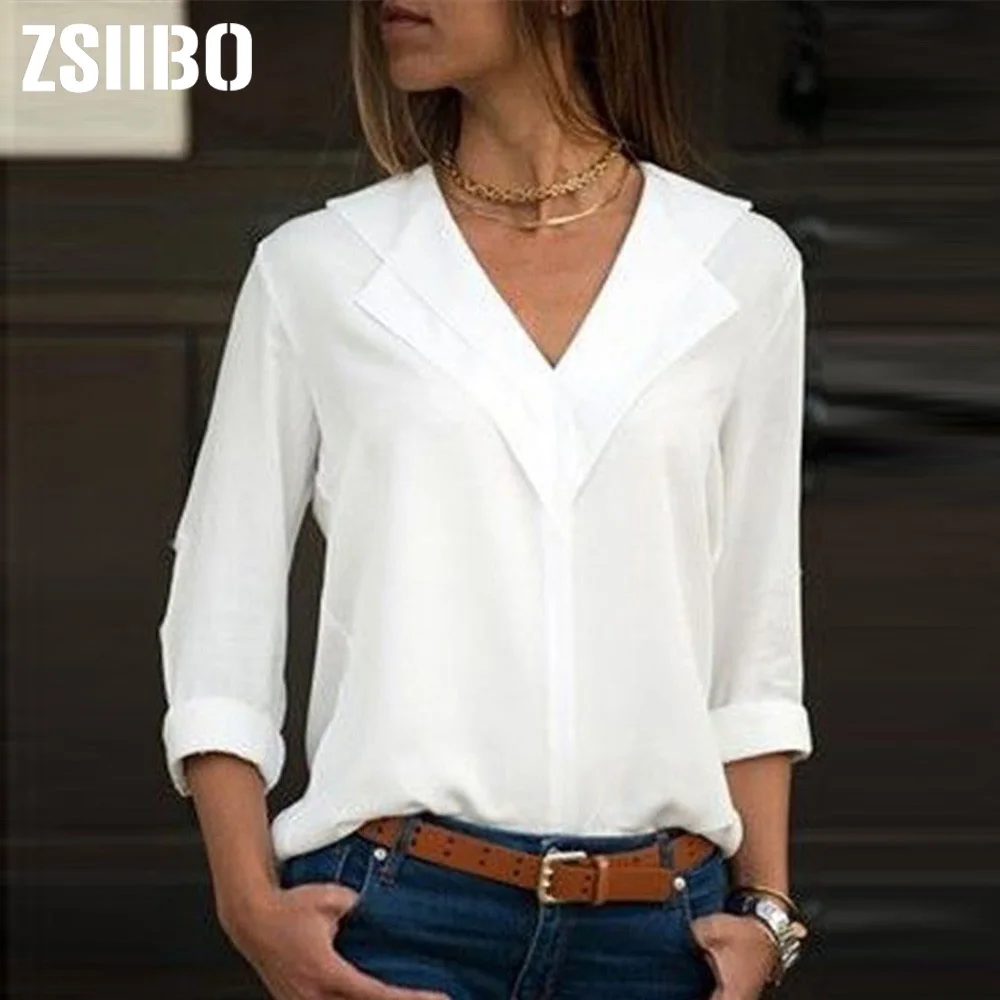 Blouse Long Sleeve Chiffon Blouse Double V-neck Women Tops and Blouses 2019 Solid Office Shirt Lady Blouse Shirt Blusas Camisa
Blouse Long Sleeve Chiffon Blouse Double V-neck Women Tops and Blouses 2019 Solid Office Shirt Lady Blouse Shirt Blusas Camisa