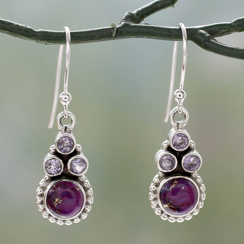 Vintage Silver Unique Round Natural Amethysts Dangle Earrings for Women Girl Purple Synthetic Stone Earring Boho Indian Jewelry
Vintage Silver Unique Round Natural Amethysts Dangle Earrings for Women Girl Purple Synthetic Stone Earring Boho Indian Jewelry