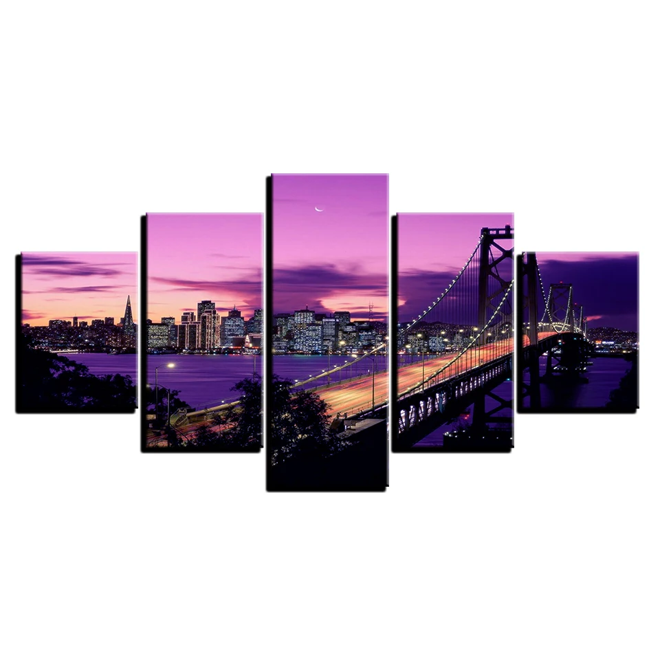 Canvas Prints Posters Home Decor Wall Art Pictures 5 Pieces Purple Sunset San Francisco Bridge Paintings Living Room Framework
Canvas Prints Posters Home Decor Wall Art Pictures 5 Pieces Purple Sunset San Francisco Bridge Paintings Living Room Framework