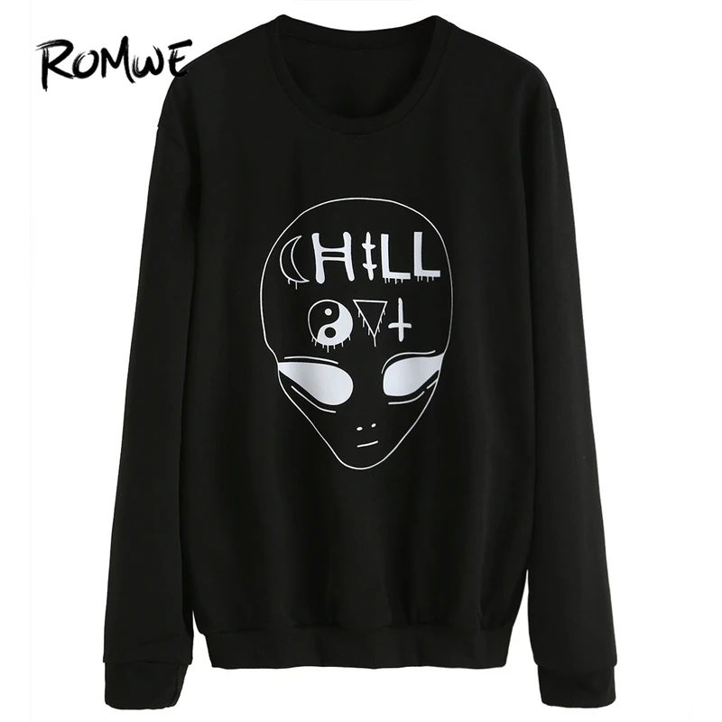 ROMWE Black Alien Print Sweatshirt Hoodies Women Tops Autumn Womens Clothing Long Sleeve Pullovers Female Sweatshirts
ROMWE Black Alien Print Sweatshirt Hoodies Women Tops Autumn Womens Clothing Long Sleeve Pullovers Female Sweatshirts