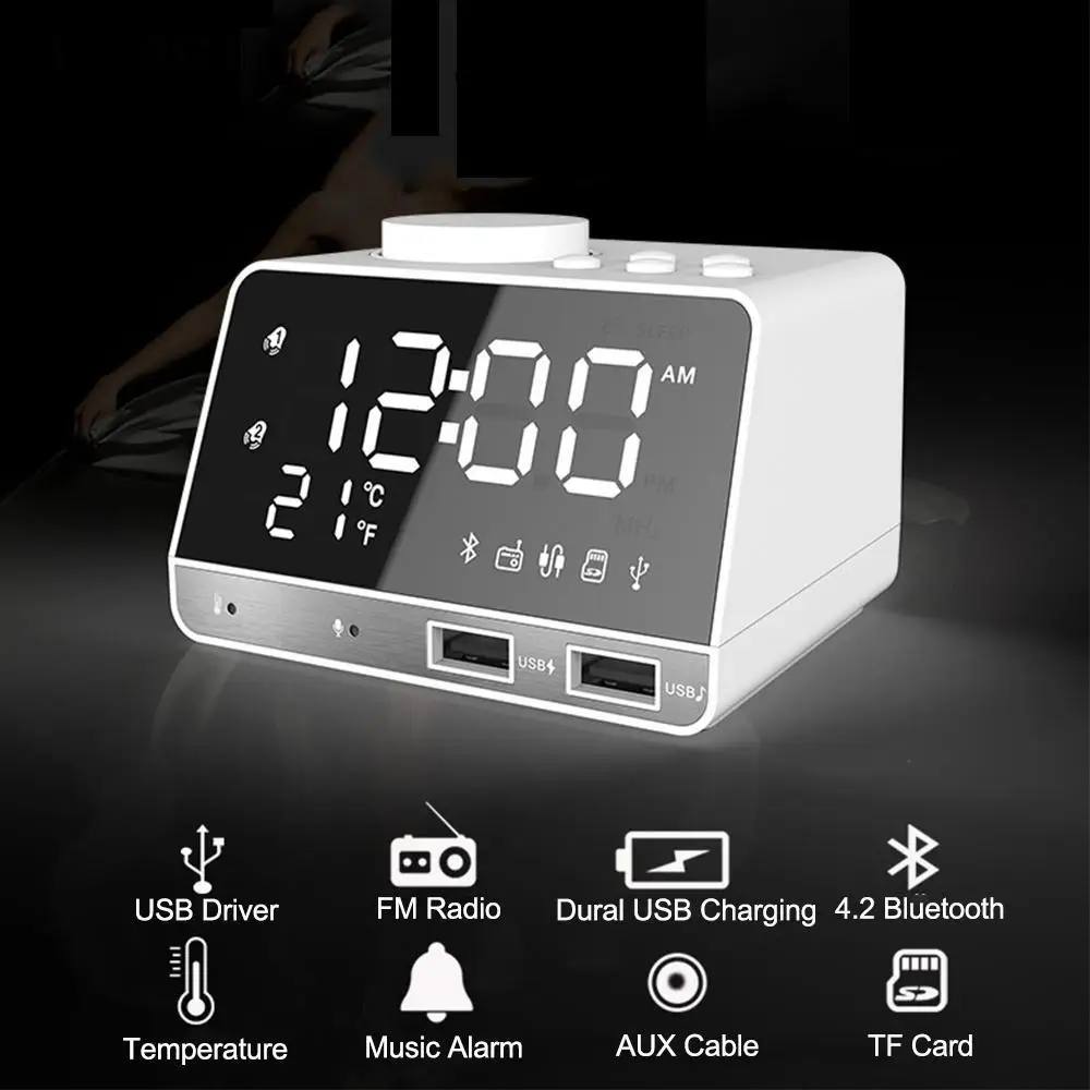 Digital Alarm Clocks LED Fm Radio Table Clock Bluetooth Speaker Alarm Watch With Dual USB Interface Mirror Modrtn Home Decor
Digital Alarm Clocks LED Fm Radio Table Clock Bluetooth Speaker Alarm Watch With Dual USB Interface Mirror Modrtn Home Decor