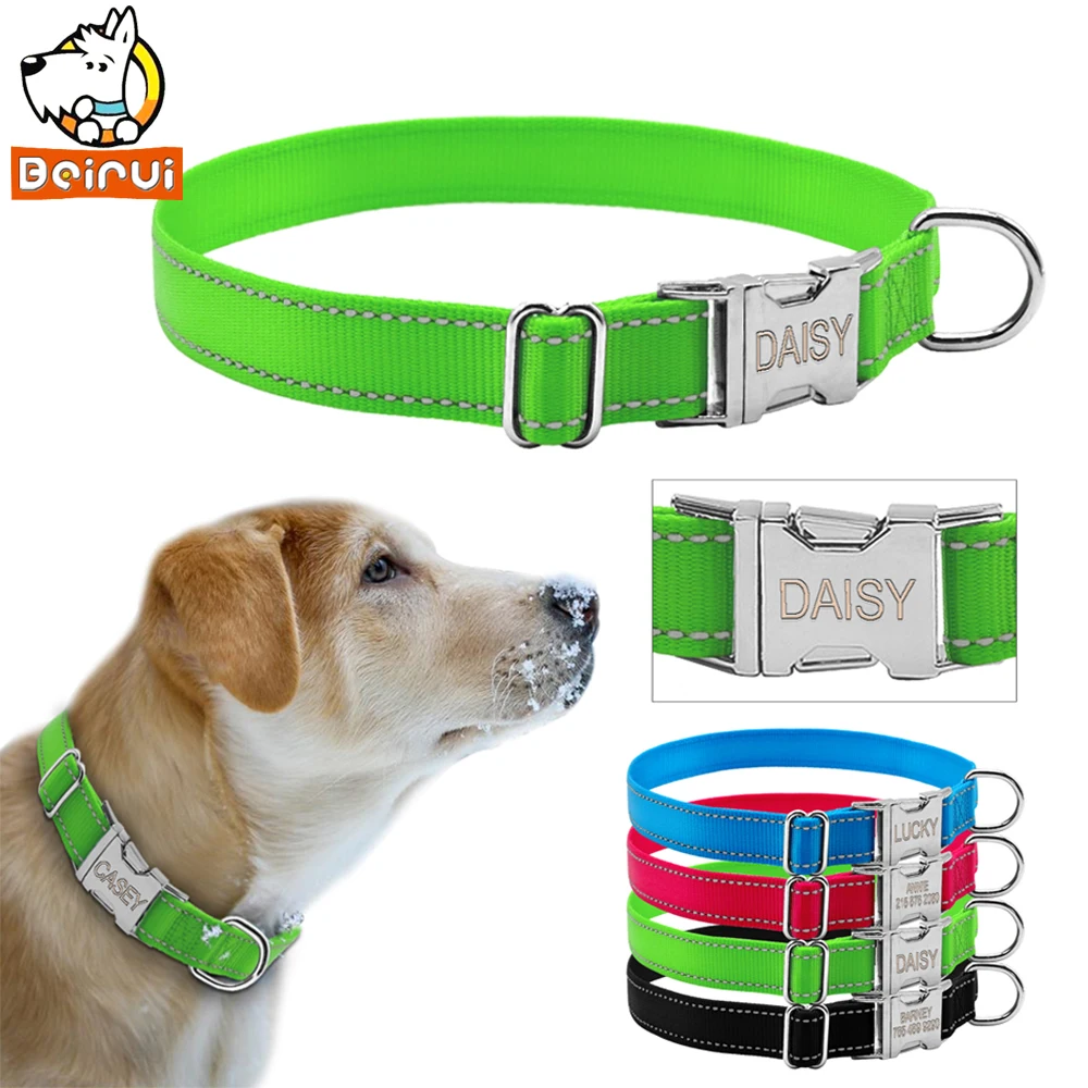 Reflective Engraved Dog Collar Nylon Personalized Night Safe Collars with Metal Adjustable Buckle For Small Medium Large Pet
Reflective Engraved Dog Collar Nylon Personalized Night Safe Collars with Metal Adjustable Buckle For Small Medium Large Pet