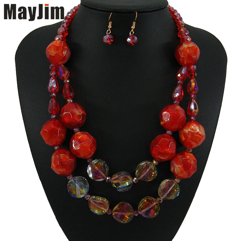 MayJim Vintage crystal Red Necklace jewelry sets Big Acrylic bead Bohemia gold chain bridal jewelry sets fashion women
MayJim Vintage crystal Red Necklace jewelry sets Big Acrylic bead Bohemia gold chain bridal jewelry sets fashion women