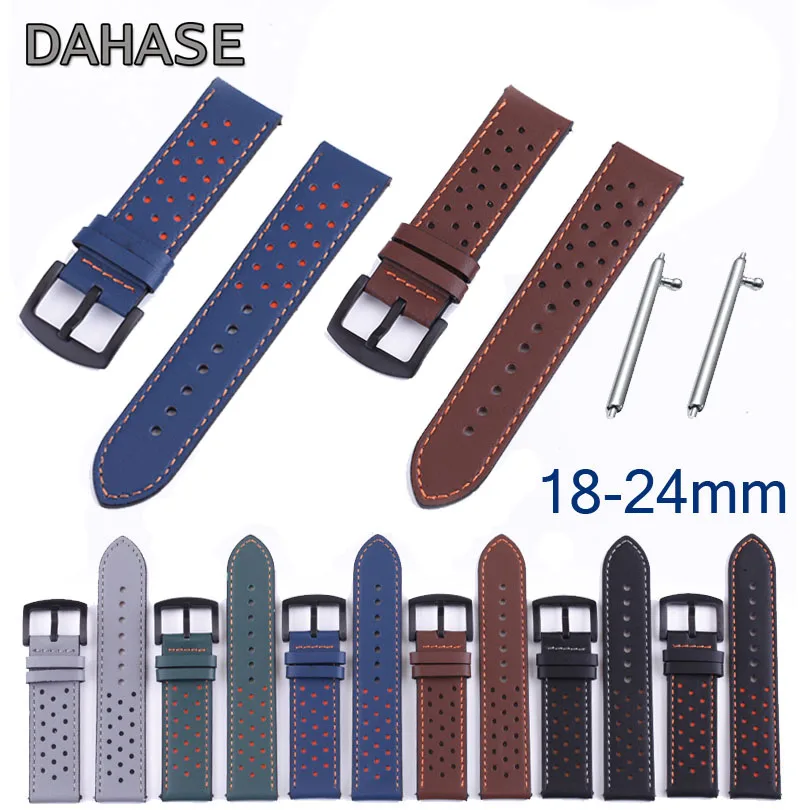 Plum Hole Genuine Leather Watch Band Bracelet 18mm 20mm 22mm 24mm Strap for Samsung Huawei Replacement Belt With Pins | Наручные часы