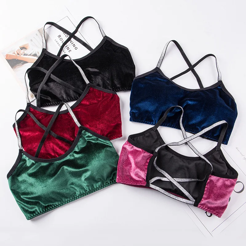 New Woman Bralette Lingerie Coral Velvet Female Crop Tops Solid Color Padded Lady Intimates Crisscross Back Girls Brassiere
New Woman Bralette Lingerie Coral Velvet Female Crop Tops Solid Color Padded Lady Intimates Crisscross Back Girls Brassiere