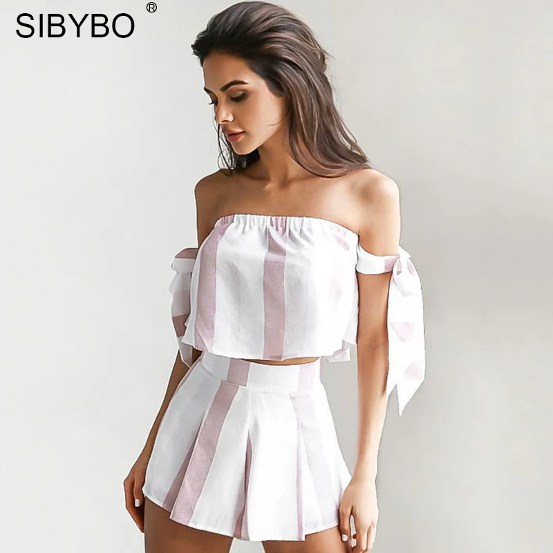 Sibybo Bow Stripe Elegant Jumpsuit Summer Romper Women Off Shoulder Backless Beach Evening Party Playsuit Two piece Overalls
Sibybo Bow Stripe Elegant Jumpsuit Summer Romper Women Off Shoulder Backless Beach Evening Party Playsuit Two piece Overalls