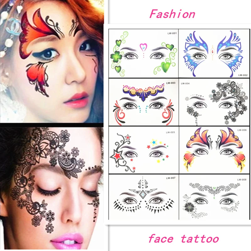 

Krasivyy Face temporary tattoo stickers jewelry Arab India's large tattoos eyes Masquerade flash tattoo paste makeup girl tattoo