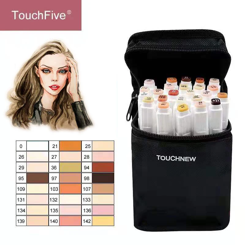 

TouchFIVE 12/24 Colors Sketch Skin Tones Marker Pen Artist Double Headed Alcohol Based Manga Art Markers brush pen