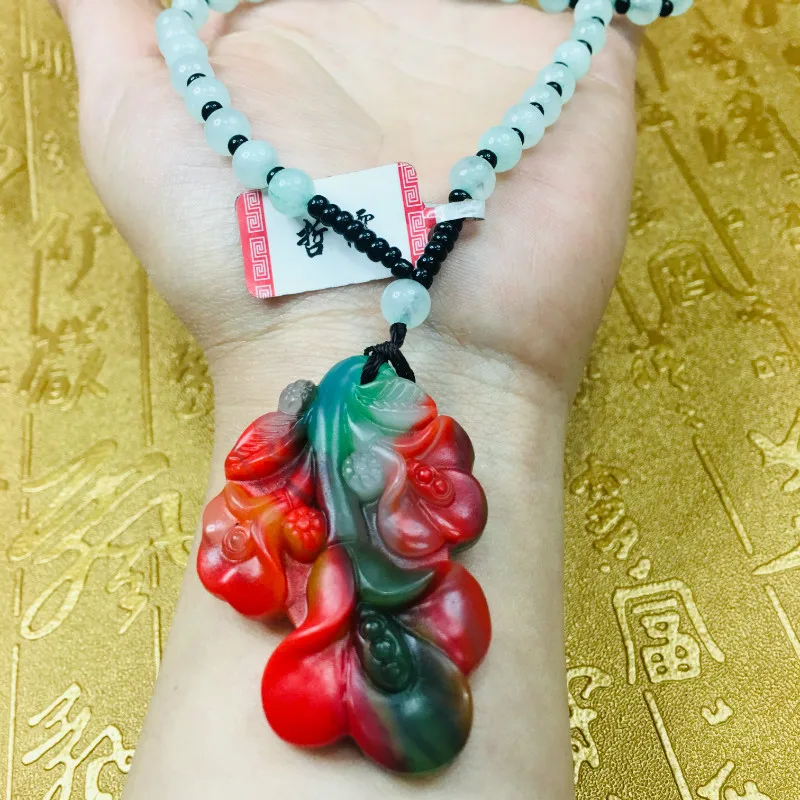Send A-level national certificate Natural colorful jade carving multi-color magnolia pendant Three-color bead chain | Украшения и