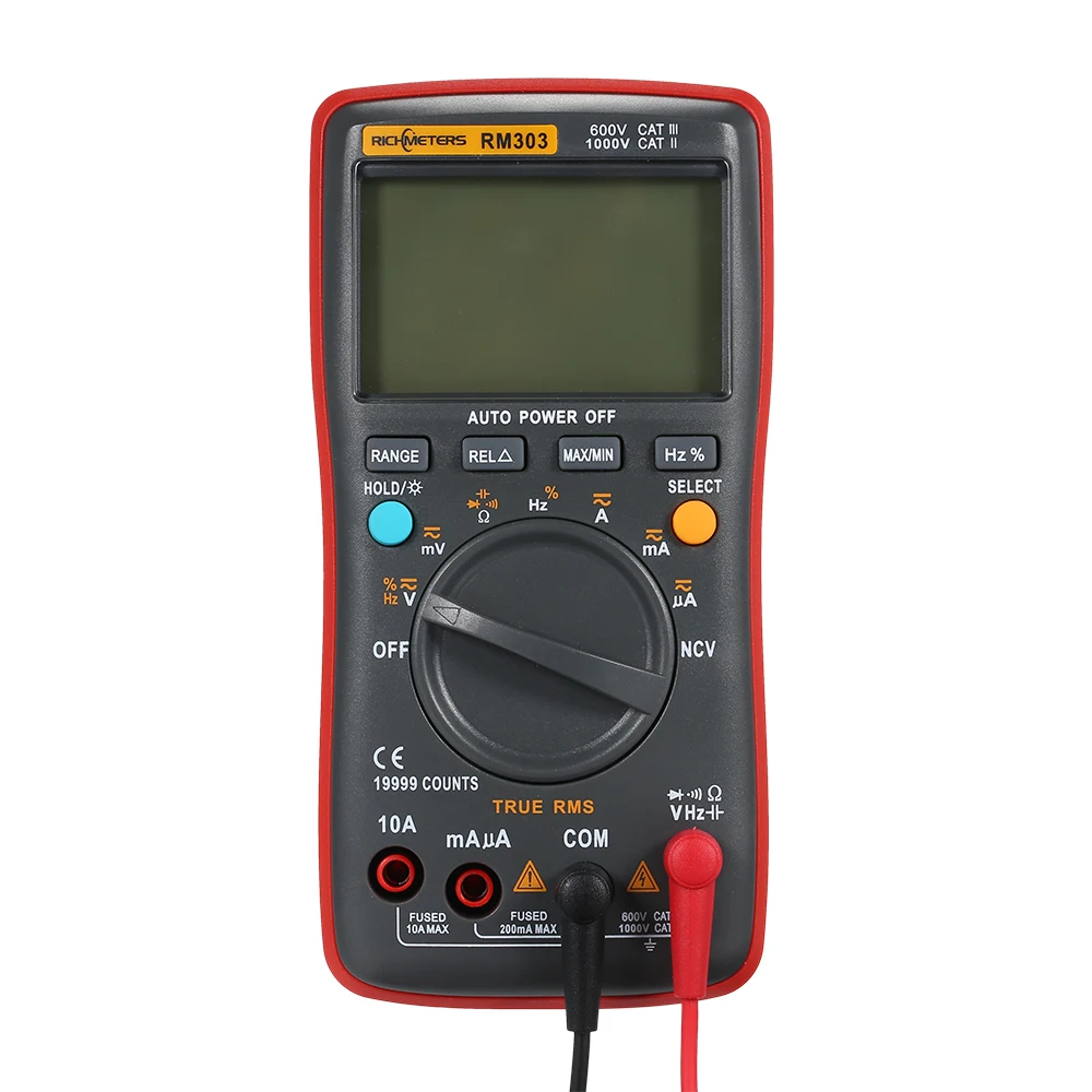 Digital Multimeter RM303 True-RMS 19999 Counts Multimetro Auto Rang DC AC Voltage Ammeter Current Ohm Transistor Tester
Digital Multimeter RM303 True-RMS 19999 Counts Multimetro Auto Rang DC AC Voltage Ammeter Current Ohm Transistor Tester