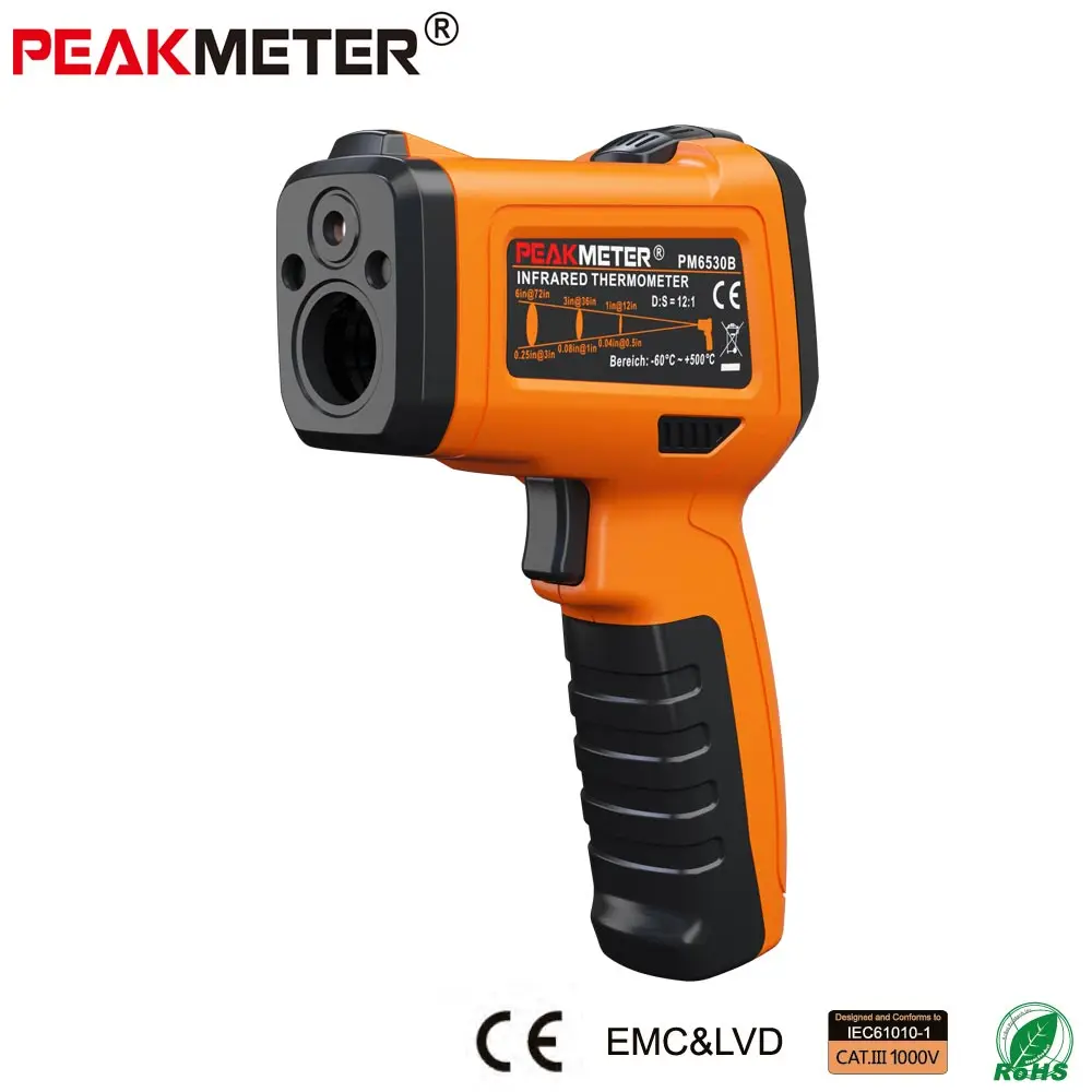 Image PM6530B Laser LCD Digital IR Thermometer Temperature Meter Gun Point  50~550 Degree Non Contact Thermometer Free Shipping