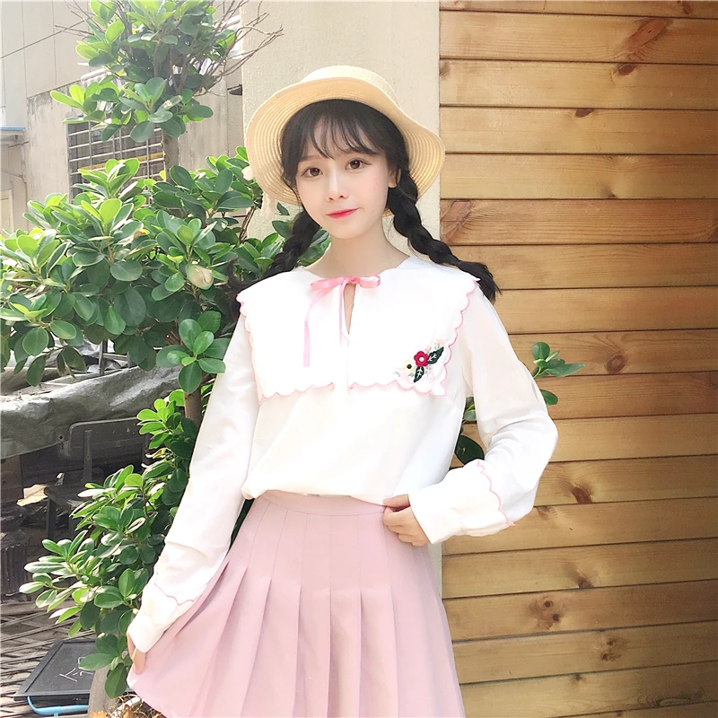 Sweet Cute Butterfly Embroidery Girls Blouse Shirts Fresh Feeling Chic Peter Pan Collar Student Shirt Tops Long Sleeve Bow Shirt
Sweet Cute Butterfly Embroidery Girls Blouse Shirts Fresh Feeling Chic Peter Pan Collar Student Shirt Tops Long Sleeve Bow Shirt