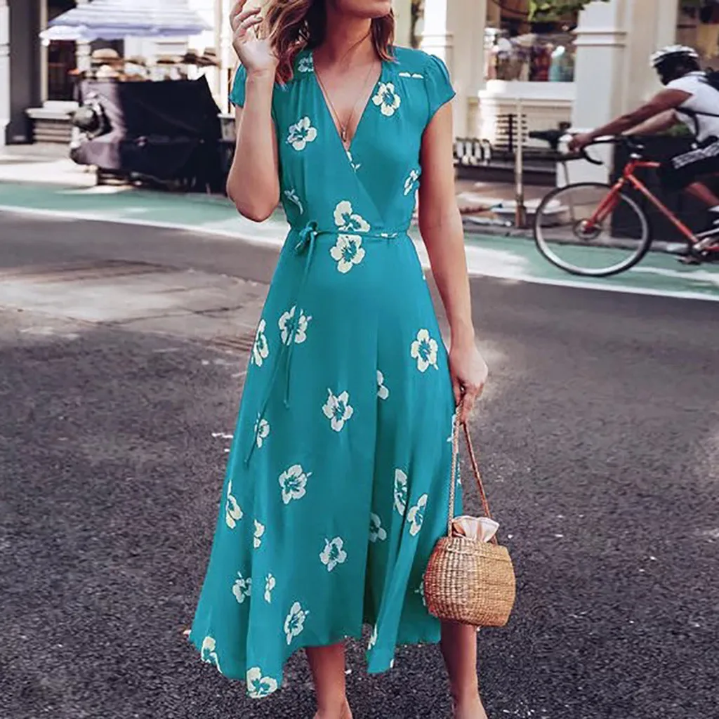 Women's Floral Print Short Sleeve V-Neck Holiday Casual Elegant Charm Bandage Summer Beach Dress Long Boho Mid-Calf Dress 50
Women's Floral Print Short Sleeve V-Neck Holiday Casual Elegant Charm Bandage Summer Beach Dress Long Boho Mid-Calf Dress 50