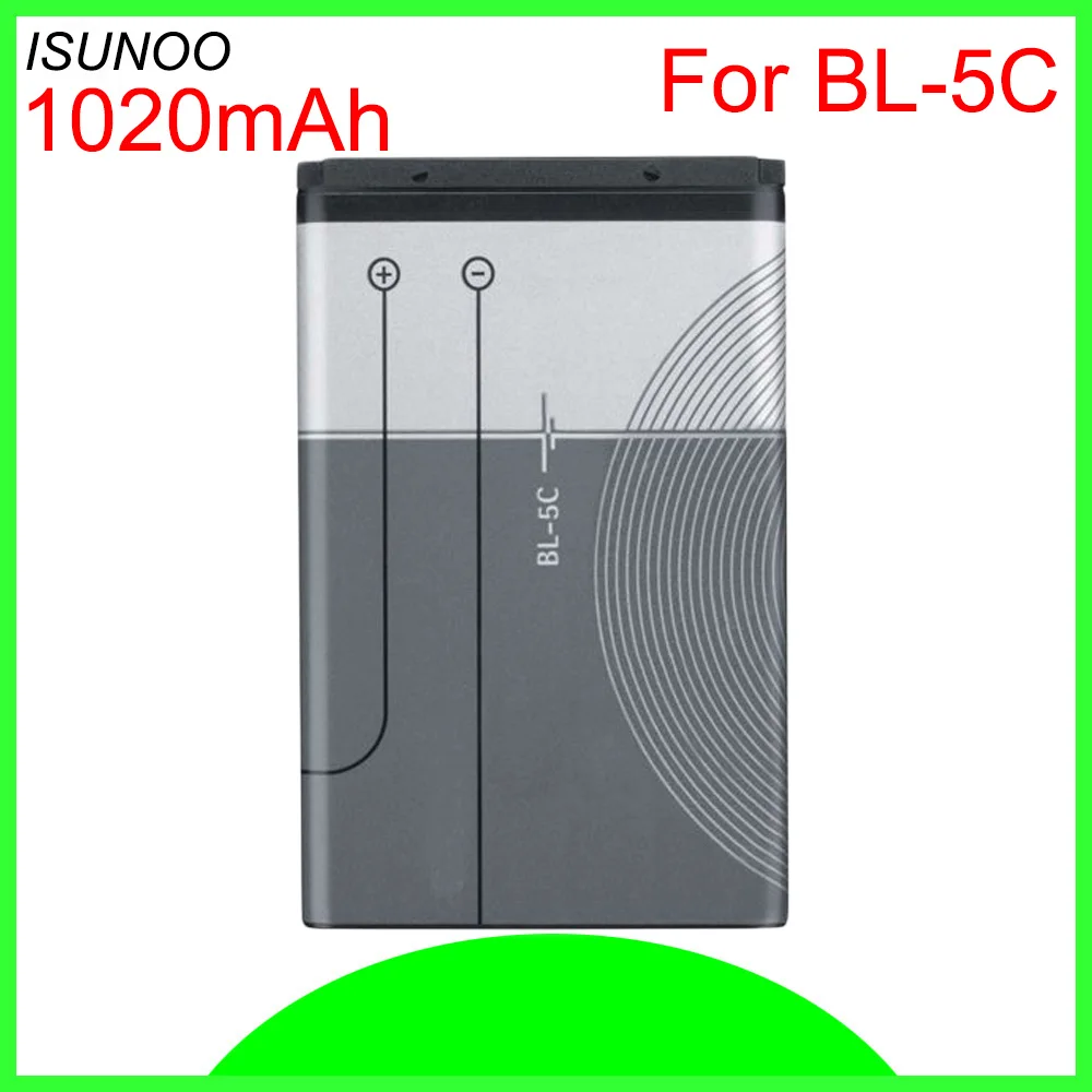 

ISUNOO 5pcs/lot BL-5C Battery For Nokia C2-06 C2-00 X2-01 1100 6600 6230 5130 2310 3100 6030 3120 3650 6263 7610 BL-5CA BL-5CB