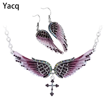 

Yacq Angel Wing Cross Necklace Earrings Sets Women Biker Bling Jewelry Birthday Gifts for Her Wife Mom Girlfriend Dropshipping