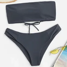 スタイリッシュな女性ボディスーツ純粋な色チューブアップ二枚ビキニプッシュアップ水着水着ビーチウェア背中ヴィンテージ水着(China)