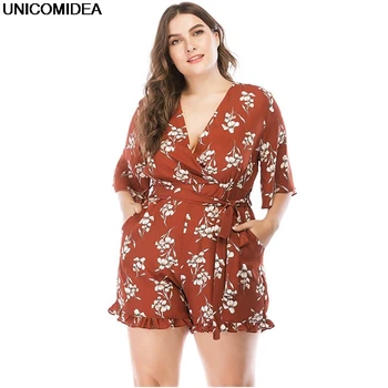 Plus Size Sexy V Neck Summer Short Romper Floral Playsuit Women Jumpsuit Elegant Bodysuit Sashes Petal Sleeve Beachwear Overalls
Plus Size Sexy V Neck Summer Short Romper Floral Playsuit Women Jumpsuit Elegant Bodysuit Sashes Petal Sleeve Beachwear Overalls