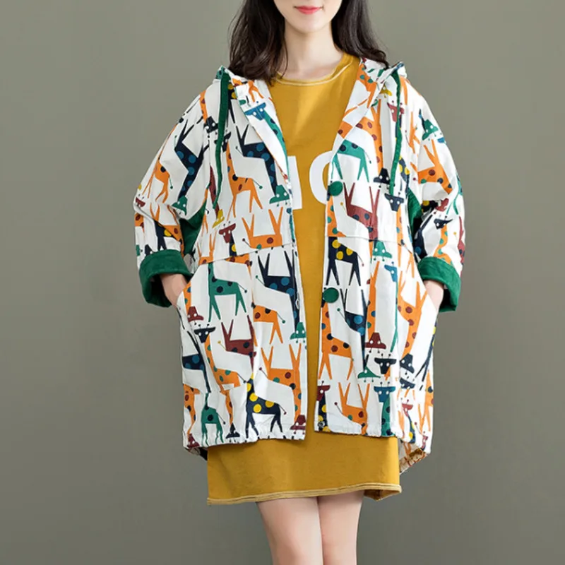 #3024 Printed Vintage Loose Coat Women Long Windbreaker Hooded Large Size Casual Streetwear Thin Casaco Feminino Single Breasted
#3024 Printed Vintage Loose Coat Women Long Windbreaker Hooded Large Size Casual Streetwear Thin Casaco Feminino Single Breasted