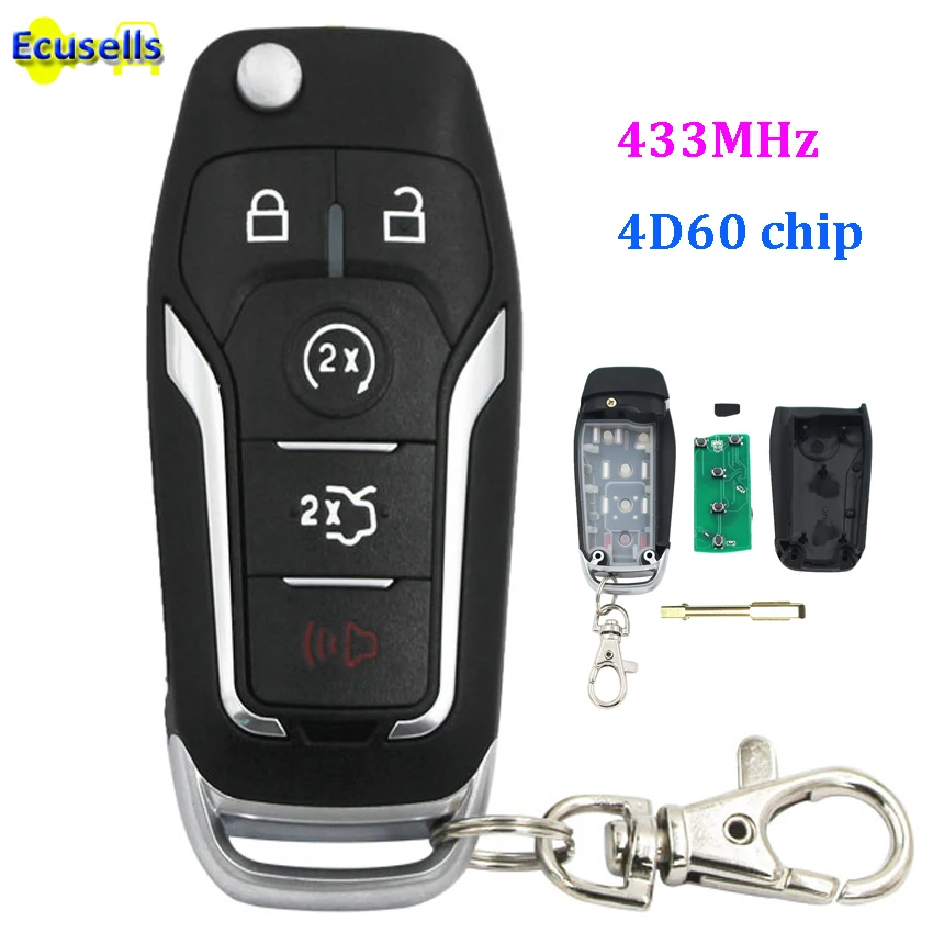 Modified Folding flip Smart Remote Key 4+1/5 Button Flip Complete Key 433MHZ 4D60 Chip For Ford Mondeo Uncut FO21 Blade
Modified Folding flip Smart Remote Key 4+1/5 Button Flip Complete Key 433MHZ 4D60 Chip For Ford Mondeo Uncut FO21 Blade
