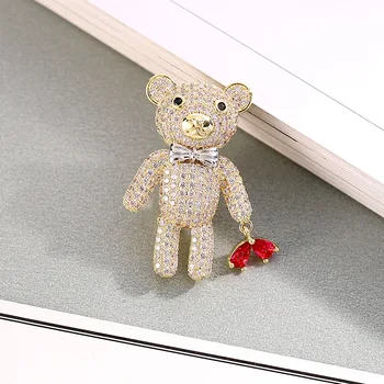 Lovely Bear Crystal Brooches for Women Sweet Teddy Holding Red Zircon Heart Pins Silver Bowknot Brooch Vintage Animal Jewelry
Lovely Bear Crystal Brooches for Women Sweet Teddy Holding Red Zircon Heart Pins Silver Bowknot Brooch Vintage Animal Jewelry