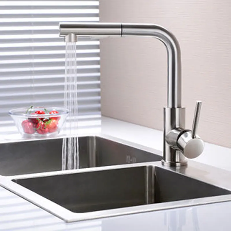 Smoked pull type kitchen faucet copper all hot and cold wire drawing sink telescopic rotating household xiancai basins 
Smoked pull type kitchen faucet copper all hot and cold wire drawing sink telescopic rotating household xiancai basins