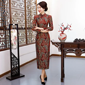 Sexy Long Velour Cheongsam 2019 Spring Traditional Chinese style Dress Womens Mandarin Collar Qipao Slim Party Dresses Vestido
Sexy Long Velour Cheongsam 2019 Spring Traditional Chinese style Dress Womens Mandarin Collar Qipao Slim Party Dresses Vestido