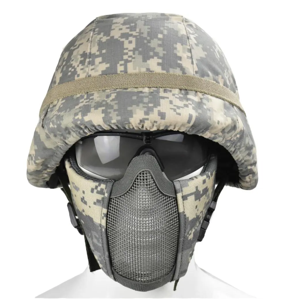 Фото AIRSOFT ARMY TACTICAL M88 ABS HELMET AND COVER WITH FOLDABLE DOUBLE STRAPS HALF FACE MESH MASK & GOGGLE | Спорт и развлечения