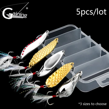 5pcs/lot Boxed Metal Spoon Fishing Lure Hard Baits Spinner Sequins Noise Paillette with Feather Treble Hook Fishing Tackle
5pcs/lot Boxed Metal Spoon Fishing Lure Hard Baits Spinner Sequins Noise Paillette with Feather Treble Hook Fishing Tackle