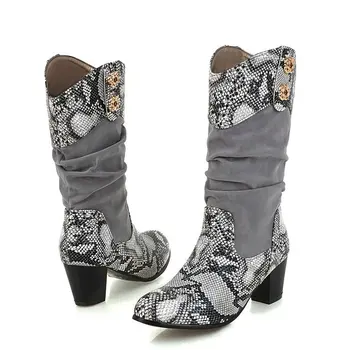 Snake Folds Western Boots Woman Cowboy Boots Chunky High Heel Mid Calf Boots for Women Cowgirl Boots Plus Size 43 Beige Gray
Snake Folds Western Boots Woman Cowboy Boots Chunky High Heel Mid Calf Boots for Women Cowgirl Boots Plus Size 43 Beige Gray
