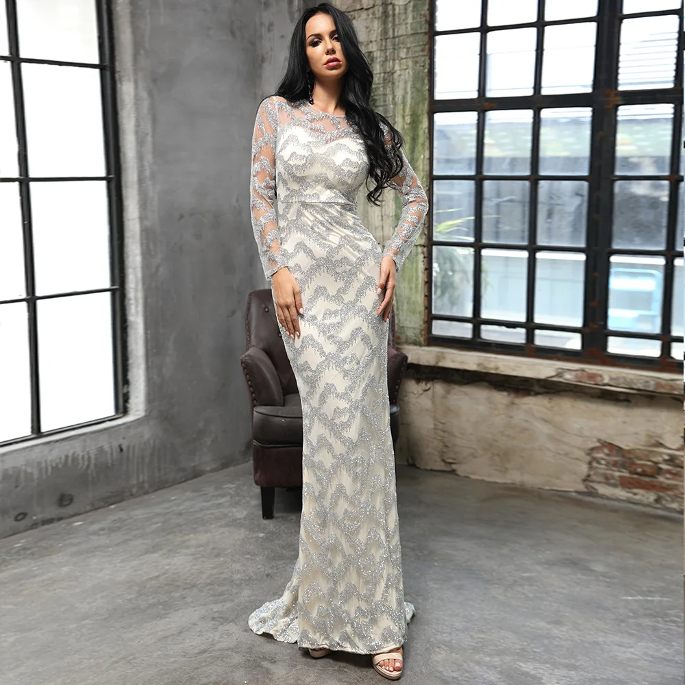 2019 Women Sexy High Neck Long Sleeve Glitter Dresses Female Elegant Maxi Party Dress
2019 Women Sexy High Neck Long Sleeve Glitter Dresses Female Elegant Maxi Party Dress