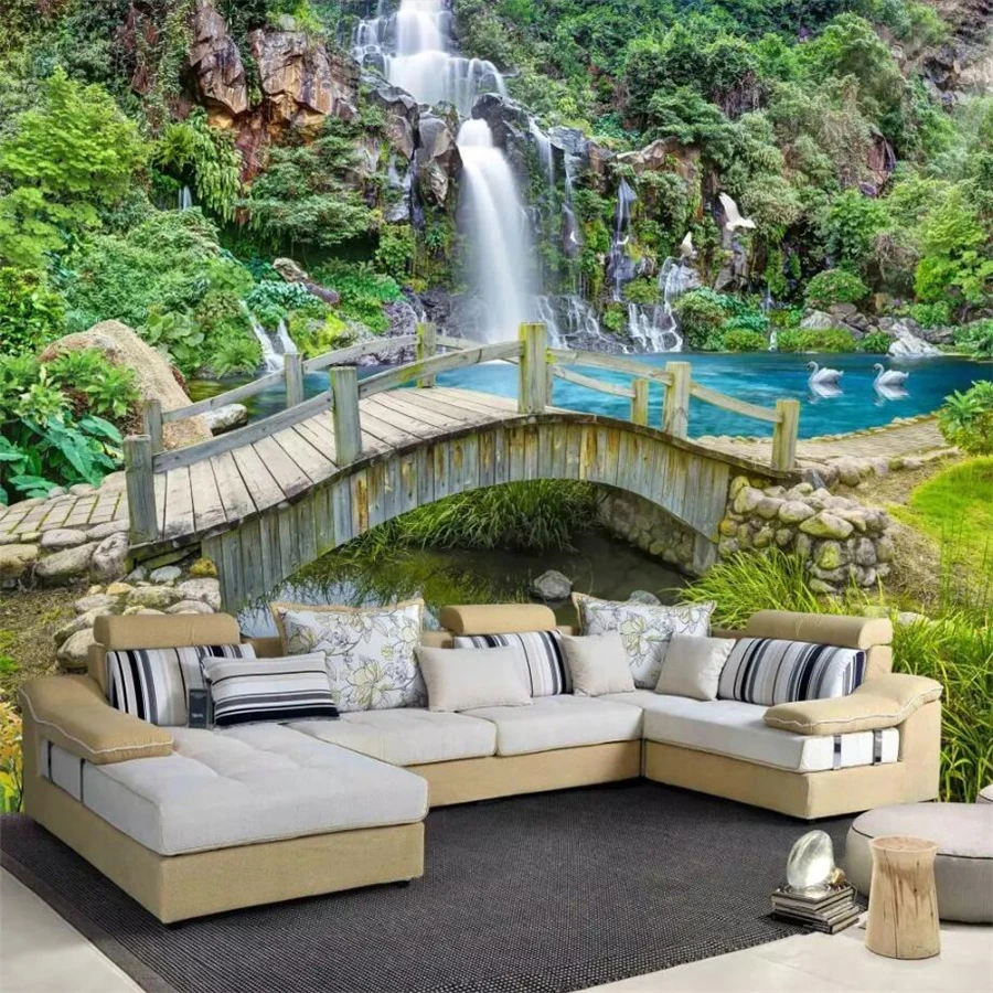 

beibehang Custom Any Size 3D Mural Wallpaper Small Bridge Running Water Nature Landscape Photo Background Wall Papers Home Decor
