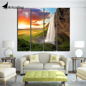 4 piece Printed sunset green grassland waterfall landscape Canvas Painting home decor framed artwork Free shipping/up-1310D
4 piece Printed sunset green grassland waterfall landscape Canvas Painting home decor framed artwork Free shipping/up-1310D