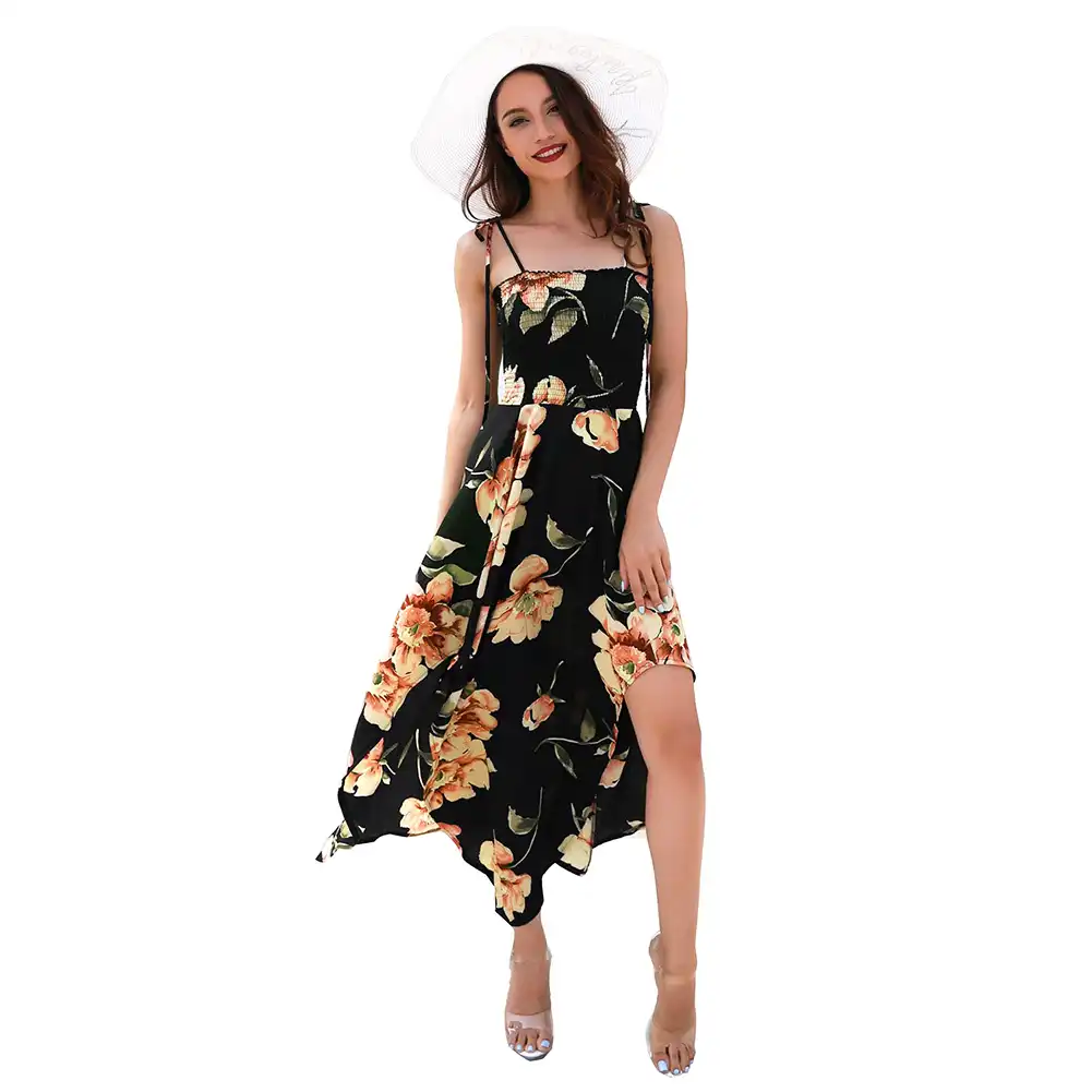 strappy floral midi dress