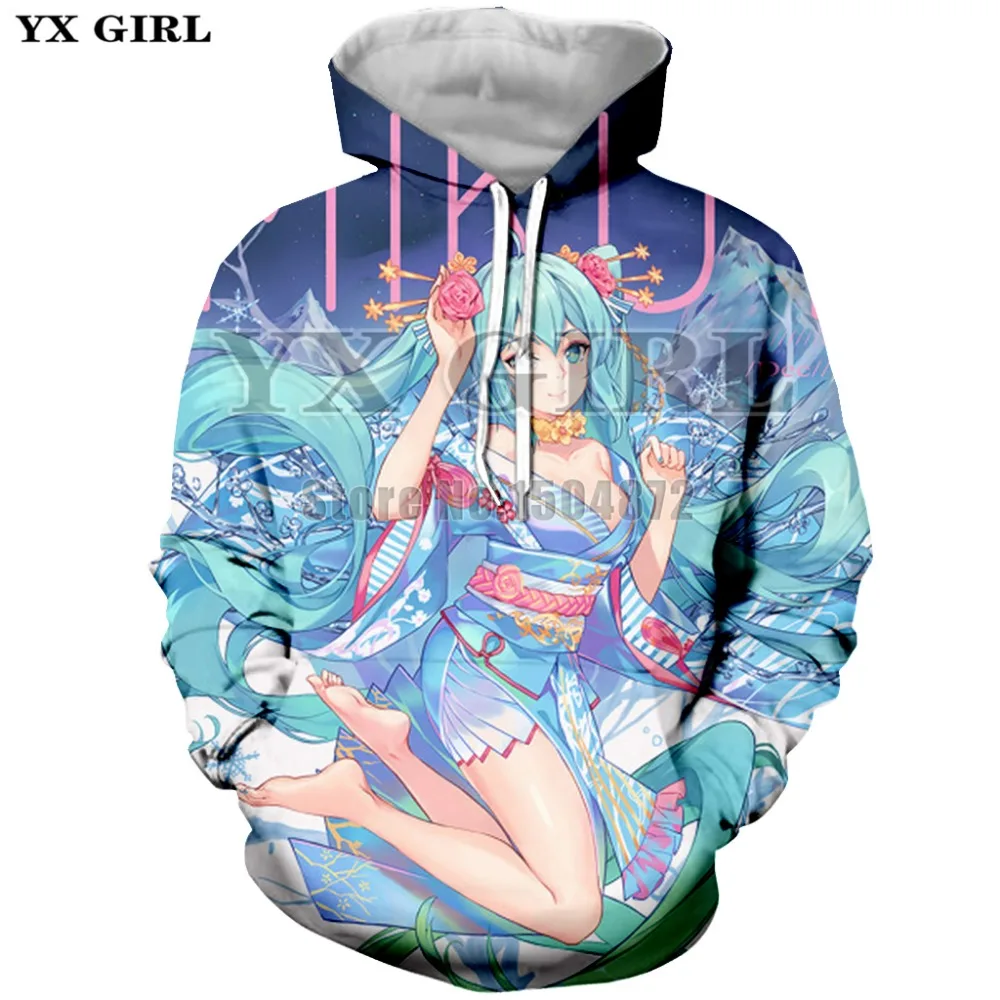 

YX Girl Drop Shipping Anime Clothes Men Women 3d Print Vocaloid Hatsune Miku Hoodie Long Sleeve Sweatshirt Hoodies Streetwear