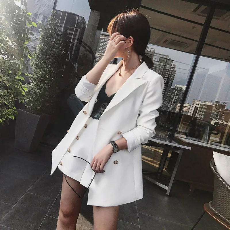 

ELegant Office Lady Short Suit Set Women 2 Piece Set white Color Jacket Blazer + High Waist Mini Pant Suits Female Tracksuit