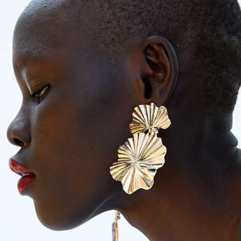 

JURAN za Big metal Leaves statement dangle earrings 2019 new arrival vintage metal gold colors earrings for women